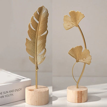 Nordic Gold Ginkgo Leaf Sculpture Home and Office Decorative Ornament