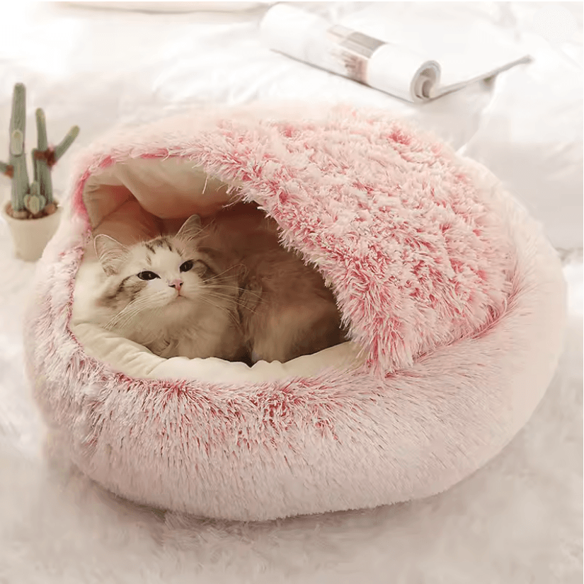 CozyNest Soft Plush Pet Bed with Hooded Cover