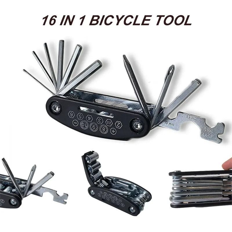 16-in-1 Portable Bicycle Multi-Tool Kit for Mountain and Road Bike Repair