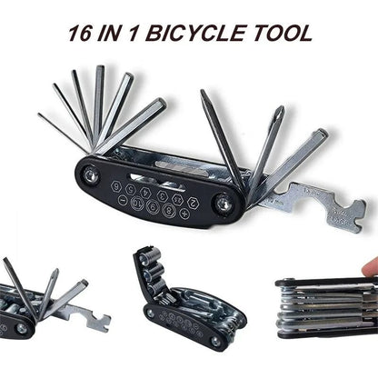 16-in-1 Portable Bicycle Multi-Tool Kit for Mountain and Road Bike Repair
