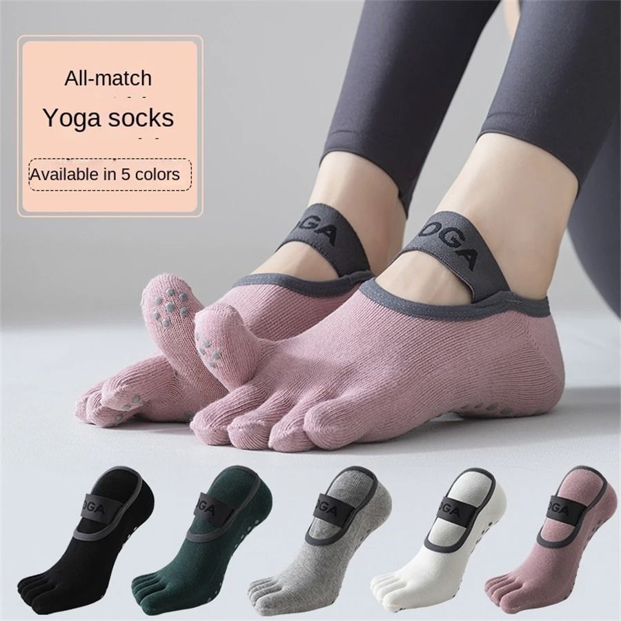 Womens Five Finger Yoga Socks – Non-Slip Cotton Pilates and Fitness Socks