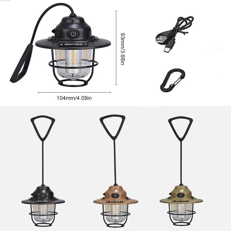 Portable Camping Lantern Retro Hanging Tent Lamp Waterproof Dimmable Camping Light 4