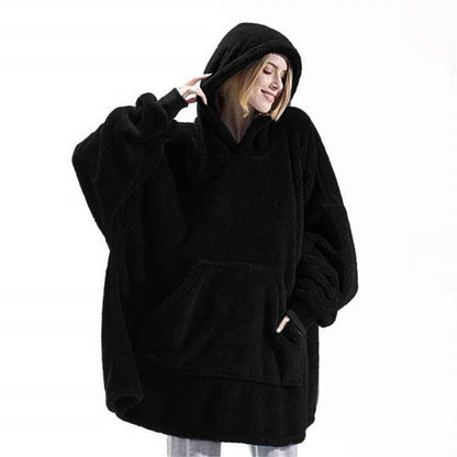 Women Winter Warm Hooded Outerwear, Soft Double Fleece Jacket, Elegant Long Pullover Hoodie, Unisex Thick Home Wear