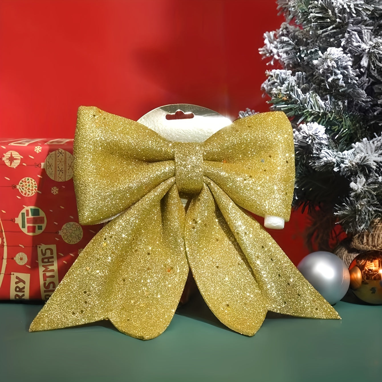 Holiday Dress Props Christmas Decorations DIY Accessories, Christmas Sequined Bow Christmas Tree Ornaments for Crafts