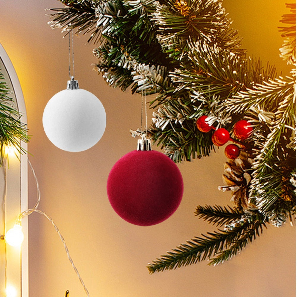Holiday Wedding Party Supplies, Red Flocked Christmas Ornaments, Hanging Decorative Ball, Balls for Tree Decorations