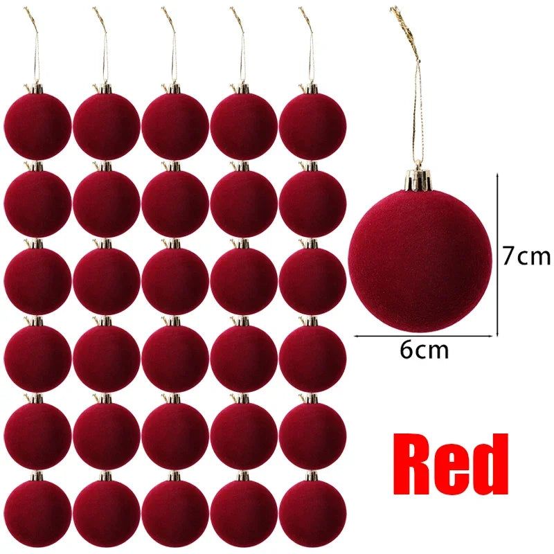 Holiday Wedding Party Supplies, Red Flocked Christmas Ornaments, Hanging Decorative Ball, Balls for Tree Decorations