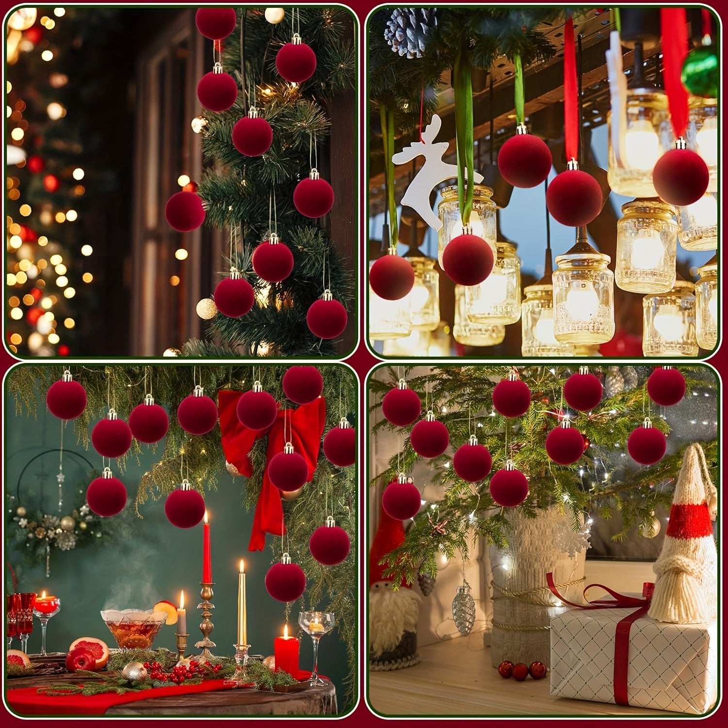 Tree Flocked Ball Hanging, Wine Red Velvet Christmas Balls, Home Decor Pendents Festival Party Supplies Gift