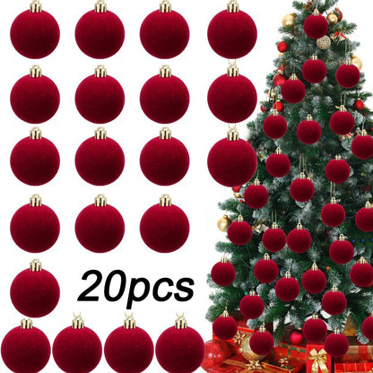 Tree Flocked Ball Hanging, Wine Red Velvet Christmas Balls, Home Decor Pendents Festival Party Supplies Gift