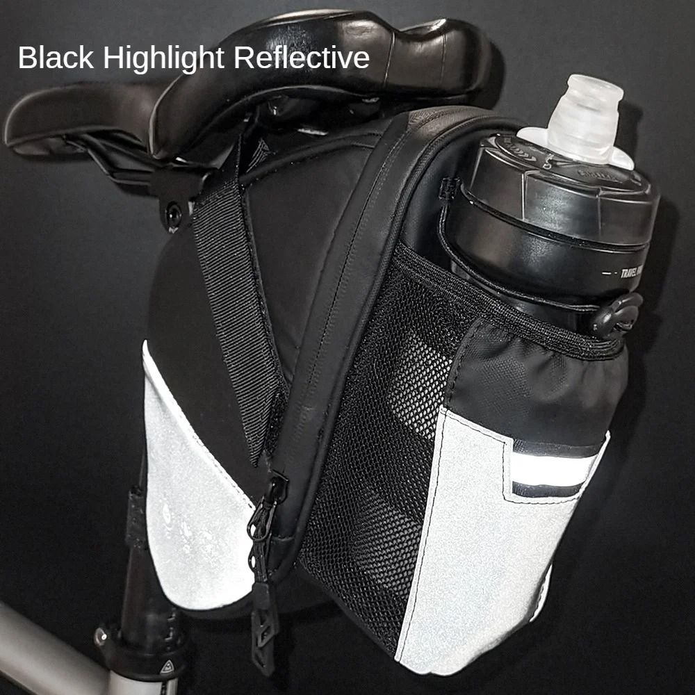 Waterproof Bike Saddle Bag  Rear UnderSeat Storage With Bottle Pocket And Reflective Strips For MTB 1