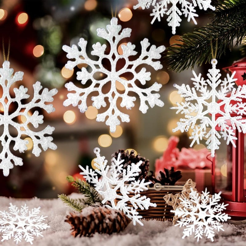 Pulp Plastics Paper Snowflake Ornaments, White Glitter Raw Decor, Christmas Venue Decoration