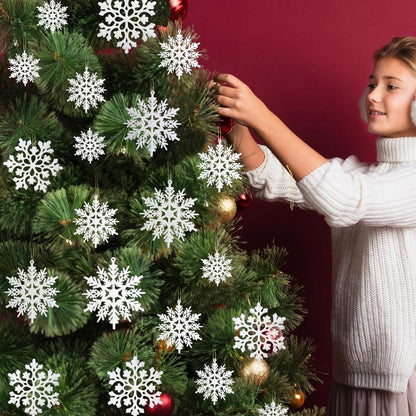 Pulp Plastics Paper Snowflake Ornaments, White Glitter Raw Decor, Christmas Venue Decoration