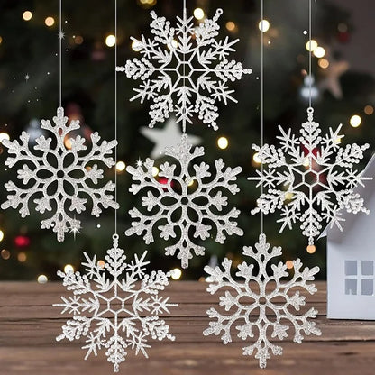 Pulp Plastics Paper Snowflake Ornaments, White Glitter Raw Decor, Christmas Venue Decoration