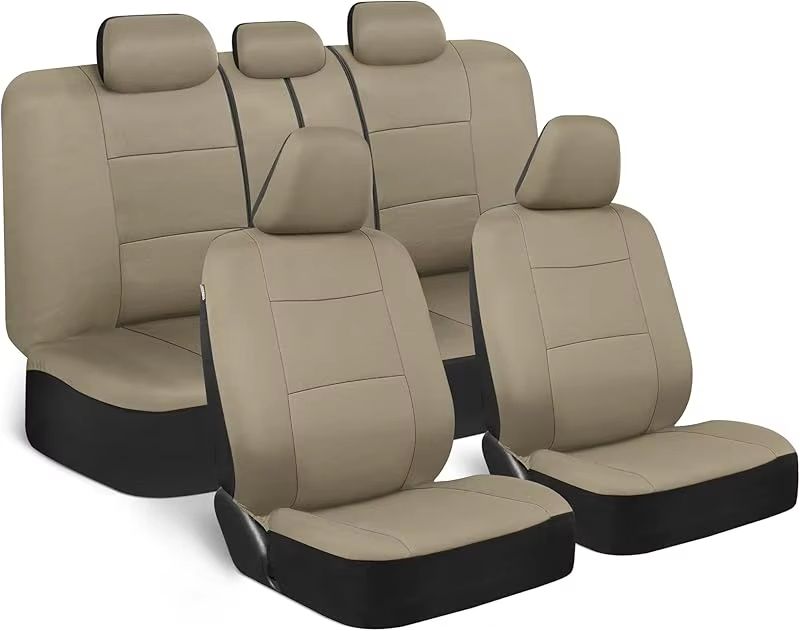 Universal Beige FullSet Car Seat Covers  Front  Rear Split Bench Fit For Trucks Vans SUVs 11