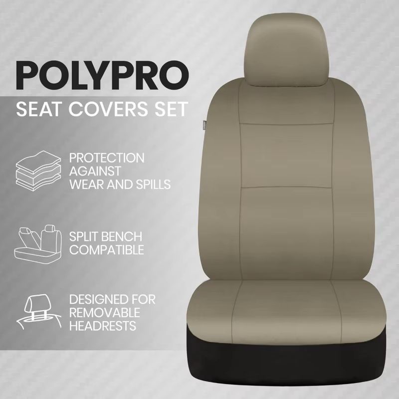 Universal Beige FullSet Car Seat Covers  Front  Rear Split Bench Fit For Trucks Vans SUVs 1
