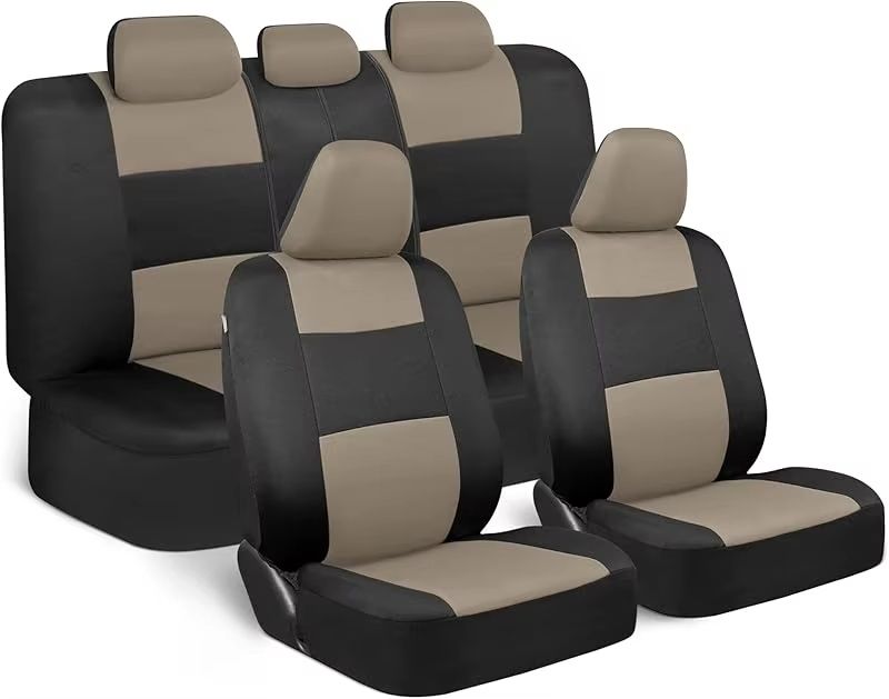 Universal Beige FullSet Car Seat Covers  Front  Rear Split Bench Fit For Trucks Vans SUVs 8