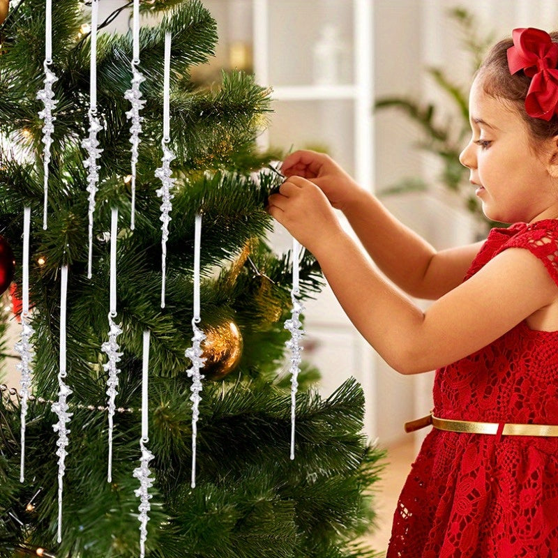 Dangling Crystal Pendants for Christmas Tree, Elegant Acrylic Icicle Ornaments, Frosty Clear Holiday Decorations