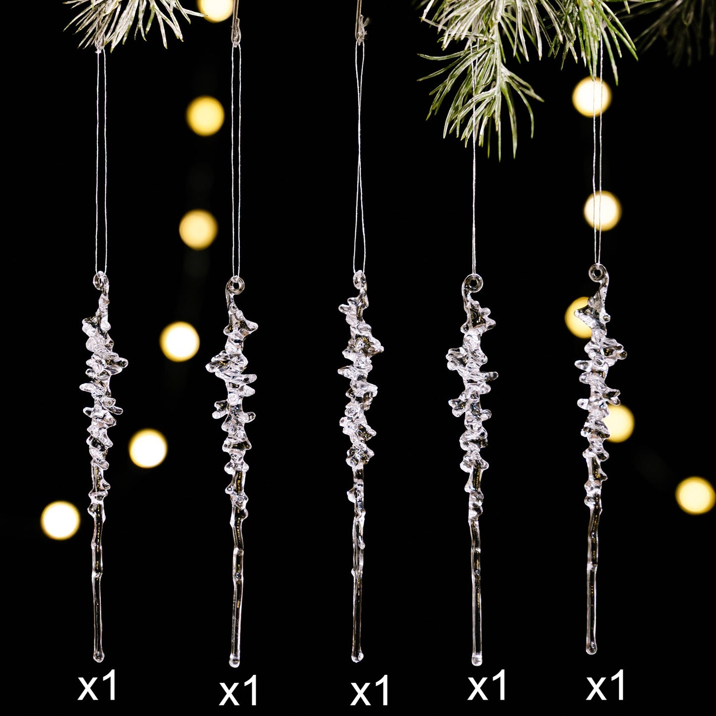 Dangling Crystal Pendants for Christmas Tree, Elegant Acrylic Icicle Ornaments, Frosty Clear Holiday Decorations