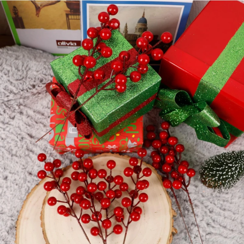 Berry Stems Christmas Tree Ornaments, Artificial Fruit Snow Frosted Red, DIY Crafts Wedding Decor New Year Decoration