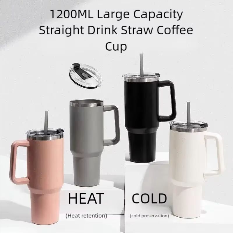 MegaSip 1200 ML40 Oz DoubleWall Insulated Tumbler  Handle  Straw Travel Cup 1