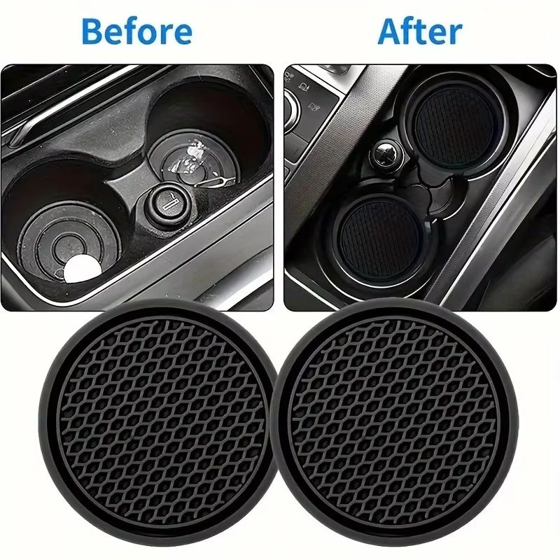 DriveEase 4Piece Car Enhancement Set  Cup Holder Mats  Seat Belt Extenders 5