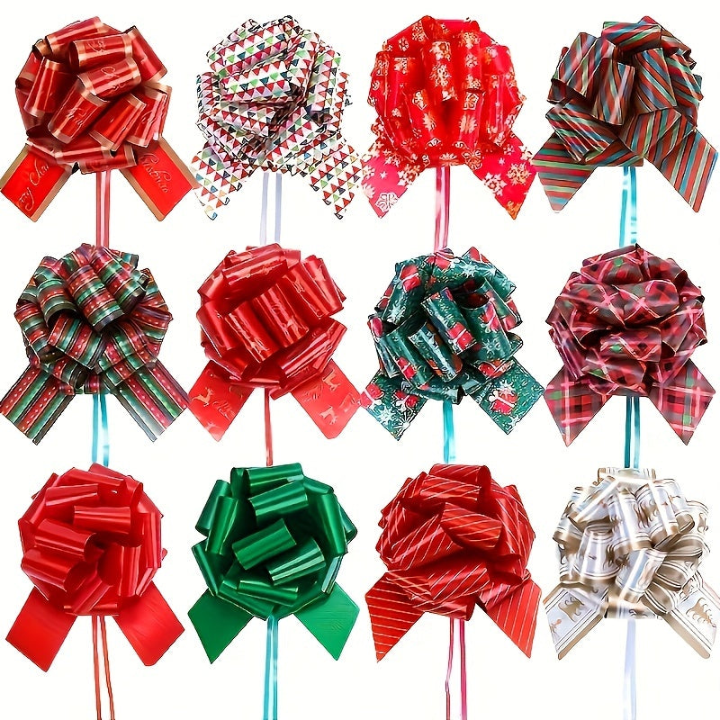 Christmas Gift Bow-Festive Plastic Ribbon Ties for Wrapping Decorations and Wedding Favors Birthday Basket Christmas Tree Themed