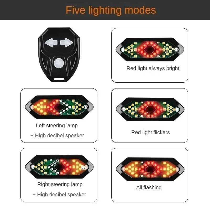 Wireless Remote Control Bicycle Tail Light USB Rechargeable LED Turn Signal Lamp With Horn 2