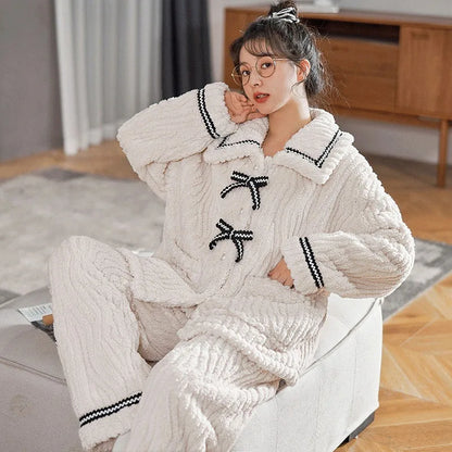 Womens Pajamas 2Pcs Set Winter Padded And Thickened Loungewear Cozy Princess Home Wear Soft Fleece  2