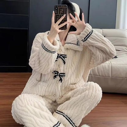 Womens Pajamas 2Pcs Set Winter Padded And Thickened Loungewear Cozy Princess Home Wear Soft Fleece  4