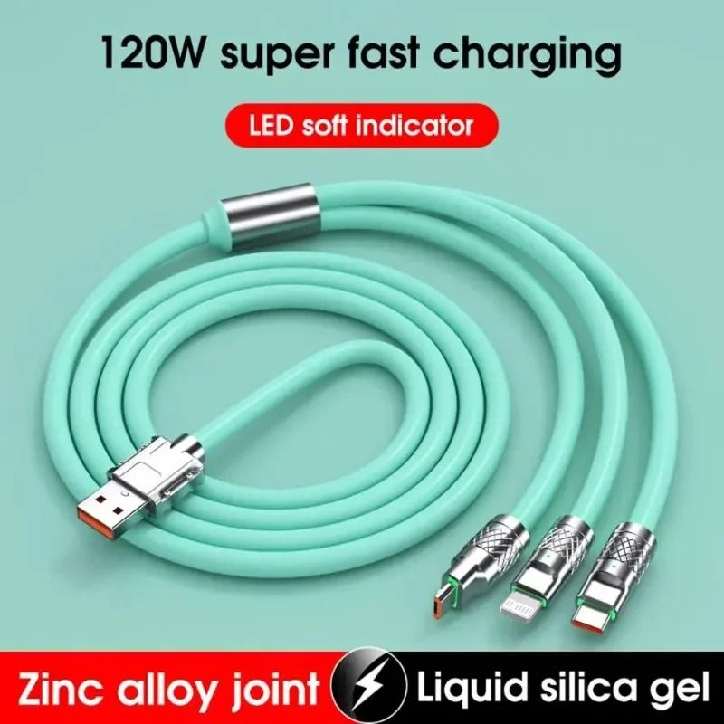 3in1 USB Fast Charging Cable MultiPort 6A 120W Data Cord For Phones Devices 12