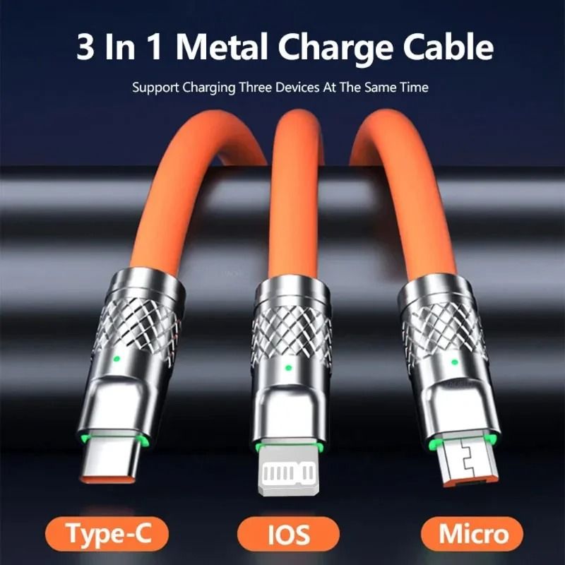 3in1 USB Fast Charging Cable MultiPort 6A 120W Data Cord For Phones Devices 4