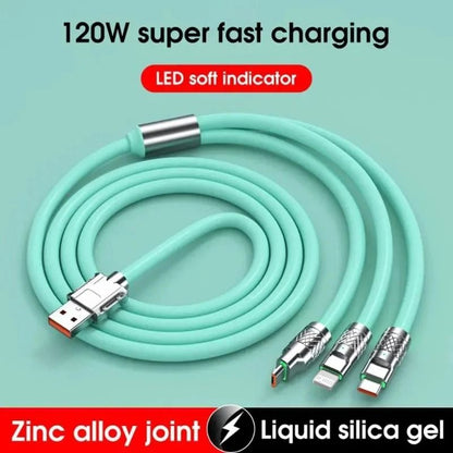 3in1 USB Fast Charging Cable MultiPort 6A 120W Data Cord For Phones Devices 6