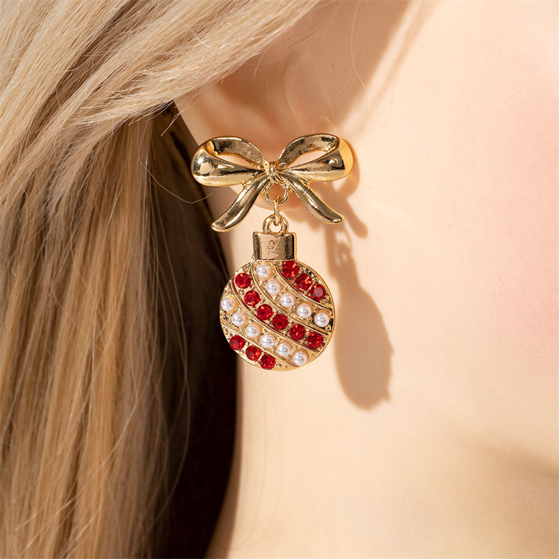 New Trendy Exquisite Christmas Light Bulb Drop Earrings for Women Simple Rhinestone Bowknot Earrings Party Jewelry Gifts