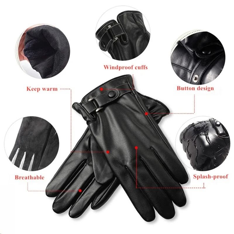 PU Leather Mens Winter Gloves With Touch Screen Function  Warm Lined Driving Outdoor Gloves 1