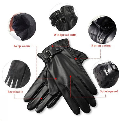 PU Leather Mens Winter Gloves With Touch Screen Function  Warm Lined Driving Outdoor Gloves 1