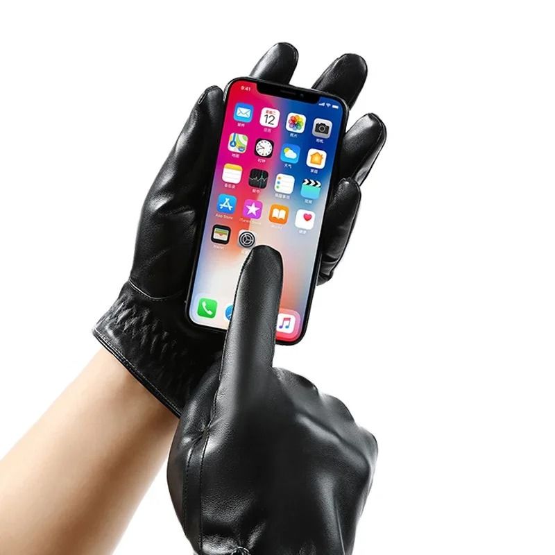 PU Leather Mens Winter Gloves With Touch Screen Function  Warm Lined Driving Outdoor Gloves 3