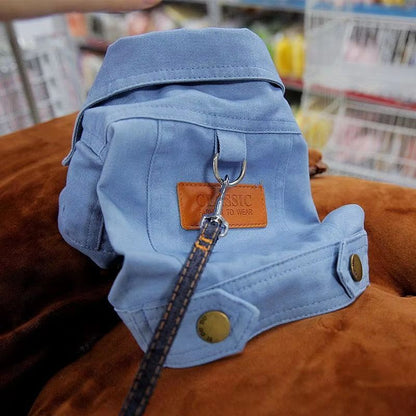 DenimWalk Dog Denim Overall With DRing  Stylish LeashReady Jacket For Small  Medium Dogs 1