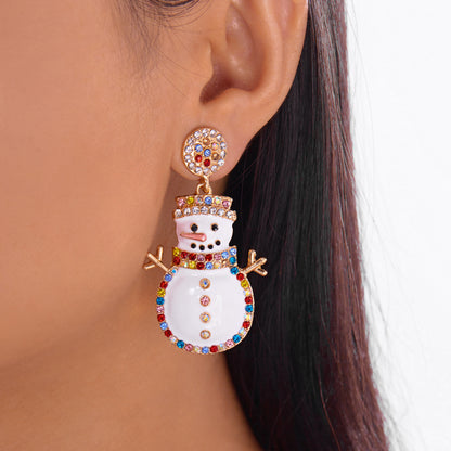 Christmas Earrings for Women Minimalist, Exquisite Rhinestone Snowman, Tree Bell Bow Earrings, New Year Friendship Jewel