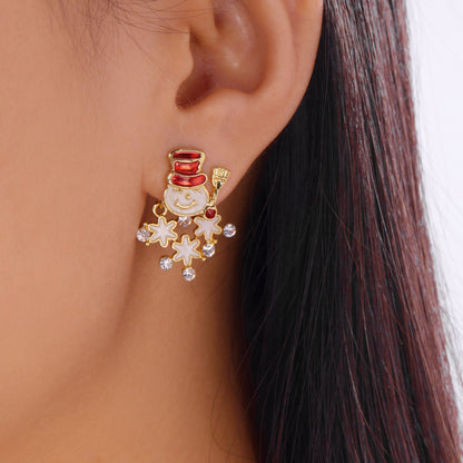 Christmas Earrings for Women Minimalist, Exquisite Rhinestone Snowman, Tree Bell Bow Earrings, New Year Friendship Jewel