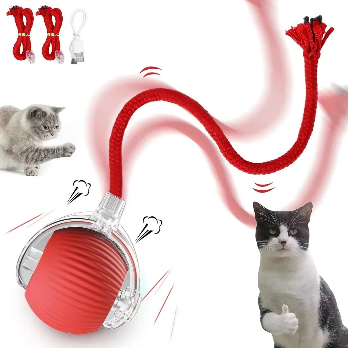 WhiskerSpin Smart Rolling Toy Ball  USB Rechargeable Auto Teaser For Cats  Pets 1