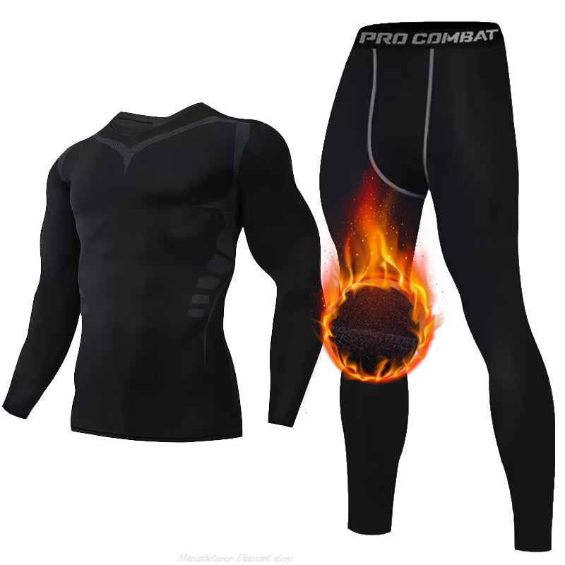 Men Underwear Set, Fleece Thermal Long, Compression Tights, Winter Sports Fitness Undershirts, Tracksuit Set