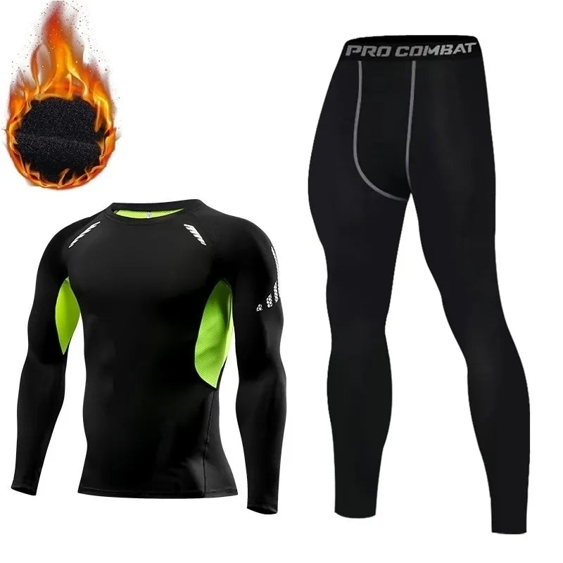 Men Underwear Set Fleece Thermal Long Compression Tights Winter Sports Fitness Undershirts Tracksui 6