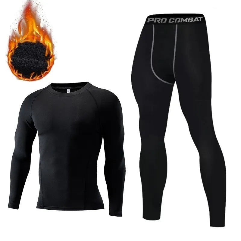 Men Underwear Set Fleece Thermal Long Compression Tights Winter Sports Fitness Undershirts Tracksui 7
