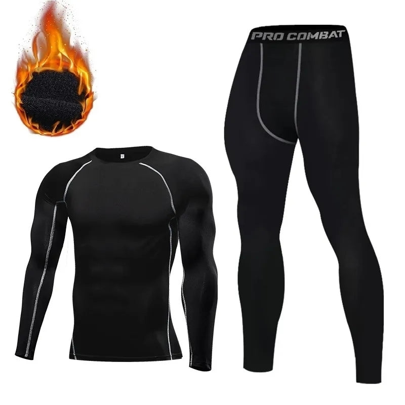 Men Underwear Set Fleece Thermal Long Compression Tights Winter Sports Fitness Undershirts Tracksui 8