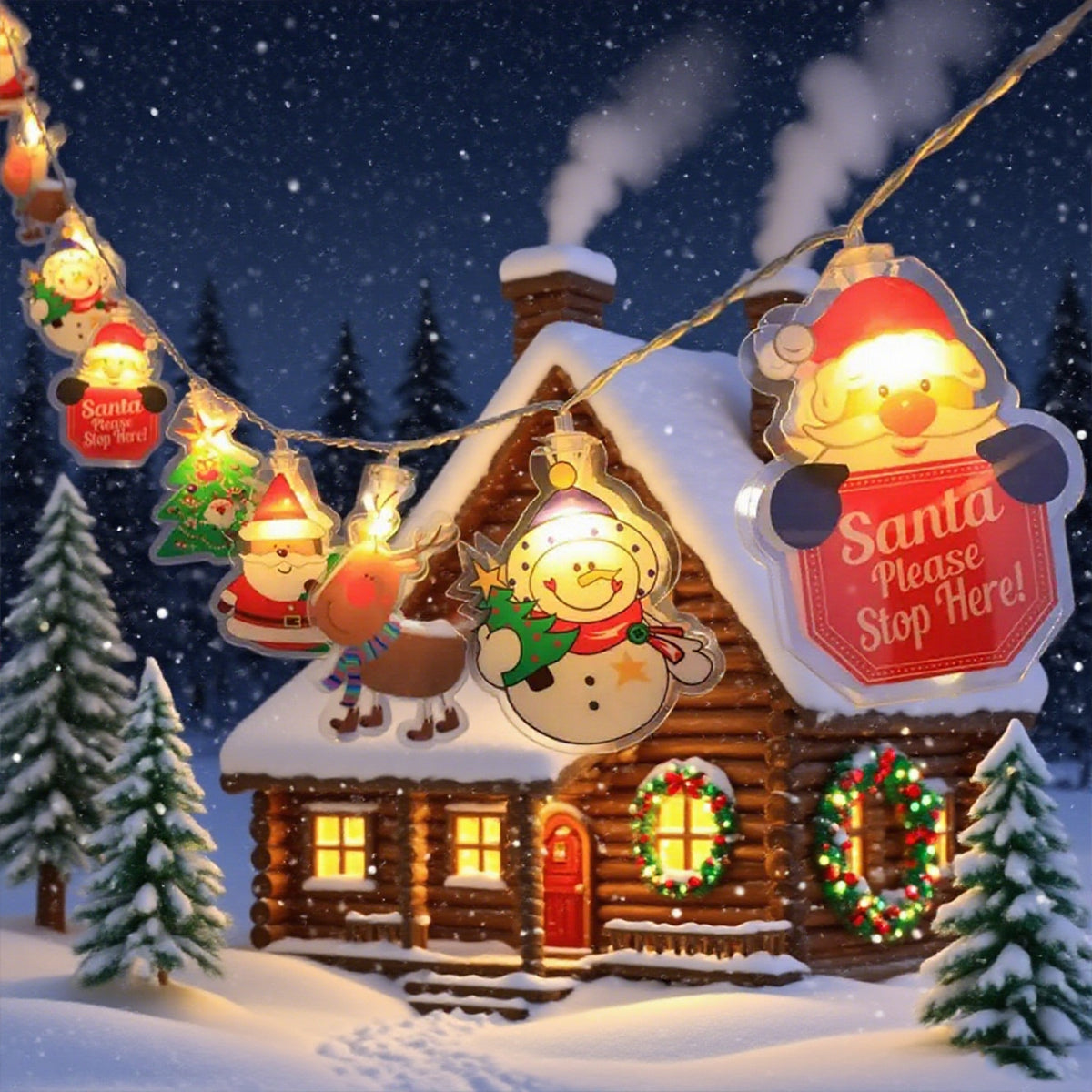 Christmas Tree, Santa Claus, Snowman, Reindeer LED String Lights Mix Pattern Fairy Lamps for Home, Garden, Holiday Party
