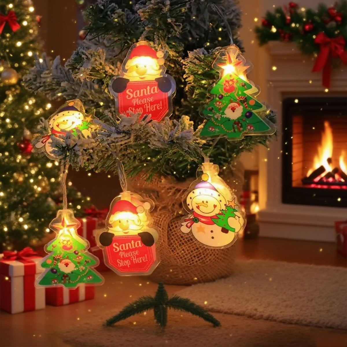 Christmas Tree, Santa Claus, Snowman, Reindeer LED String Lights Mix Pattern Fairy Lamps for Home, Garden, Holiday Party