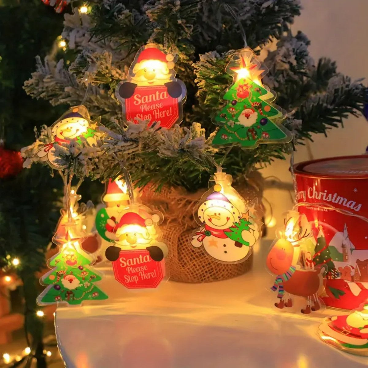Christmas Tree, Santa Claus, Snowman, Reindeer LED String Lights Mix Pattern Fairy Lamps for Home, Garden, Holiday Party