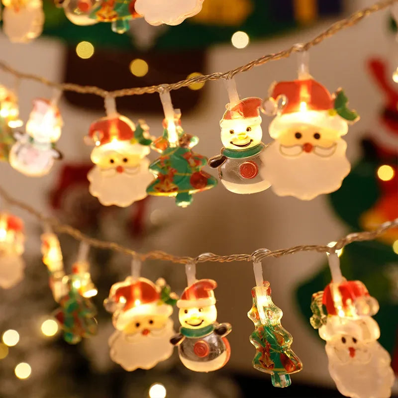 Santa Claus Snowman LED Christmas Lights String, Battery Operated Garland for Holiday Party and New Year Decoration