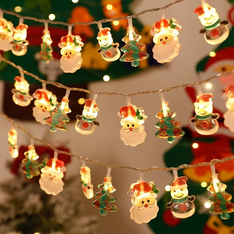 Santa Claus Snowman LED Christmas Lights String, Battery Operated Garland for Holiday Party and New Year Decoration