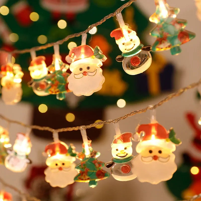 Santa Claus Snowman LED Christmas Lights String, Battery Operated Garland for Holiday Party and New Year Decoration