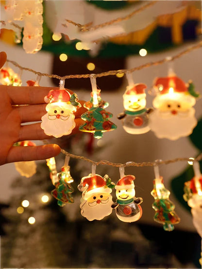 Santa Claus Snowman LED Christmas Lights String, Battery Operated Garland for Holiday Party and New Year Decoration